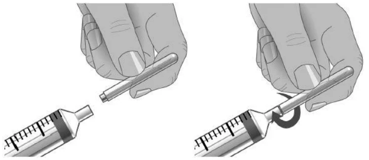 Step 6: attach capped needle to syringe.